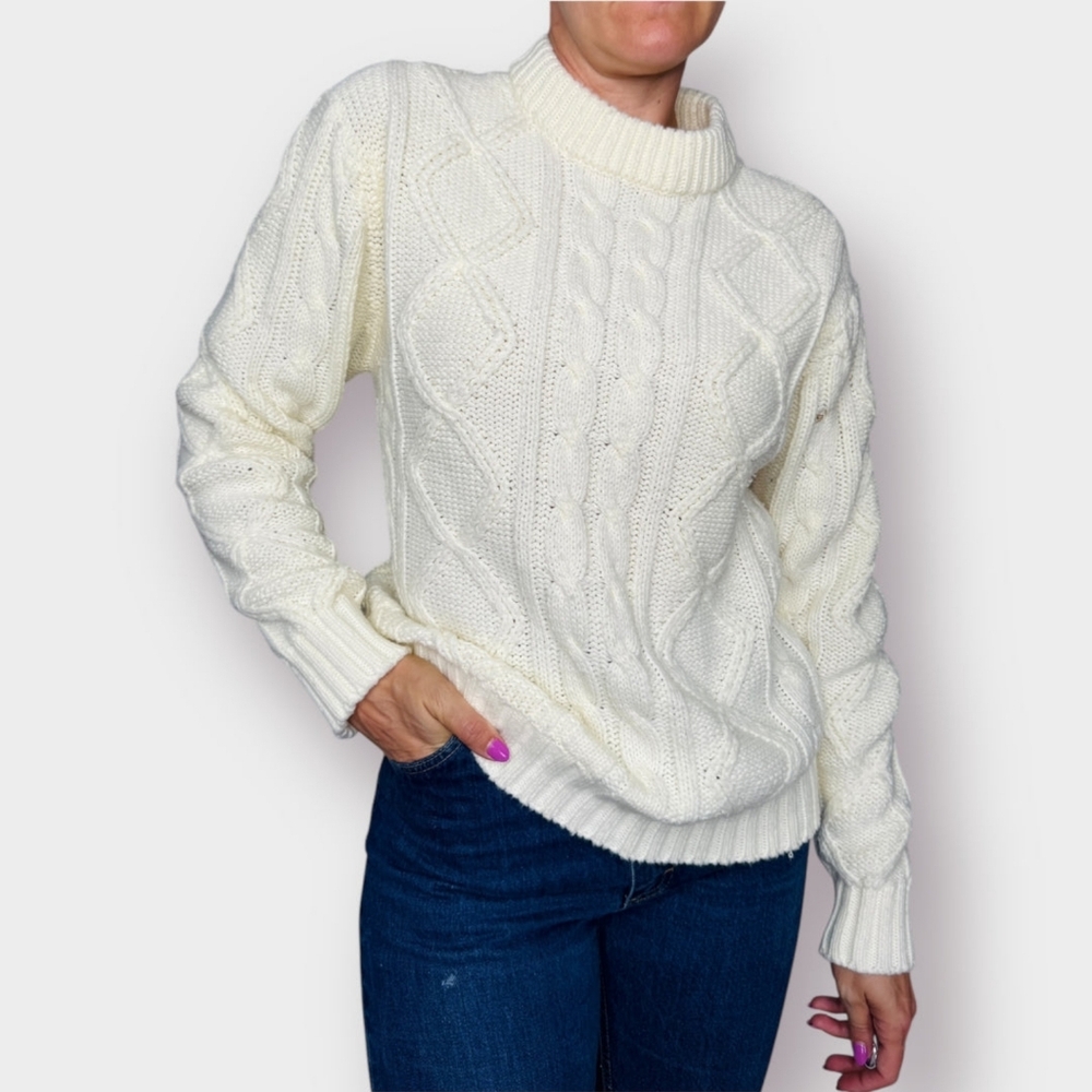 Vintage Kings Road Sears Cable Knit Chunky Fisherman Sweater Dadcore Medium 70s